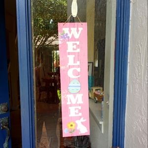 All🐥3/$25🐰"Welcome" Pink Wooden Easter Wall Art